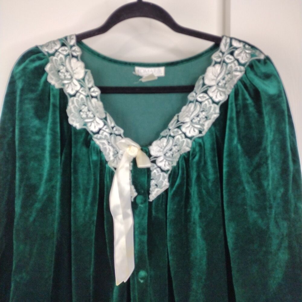 Vtg Komar Green Dress Gown Robe House Coat Velvet Robe No Size Tag Sz L/XL? USA